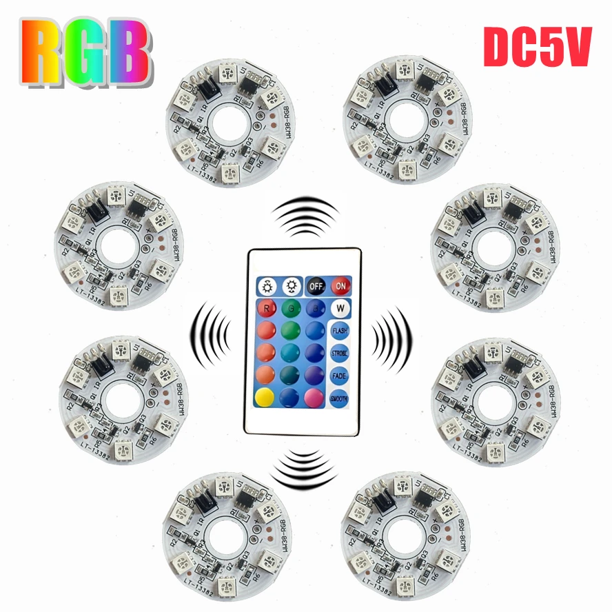 10~1PCS 5V RGB LED Lights Plate Linkage Control Colorful Source Wireless Remote Car Interior Ambient Light LED Beads COB Chip