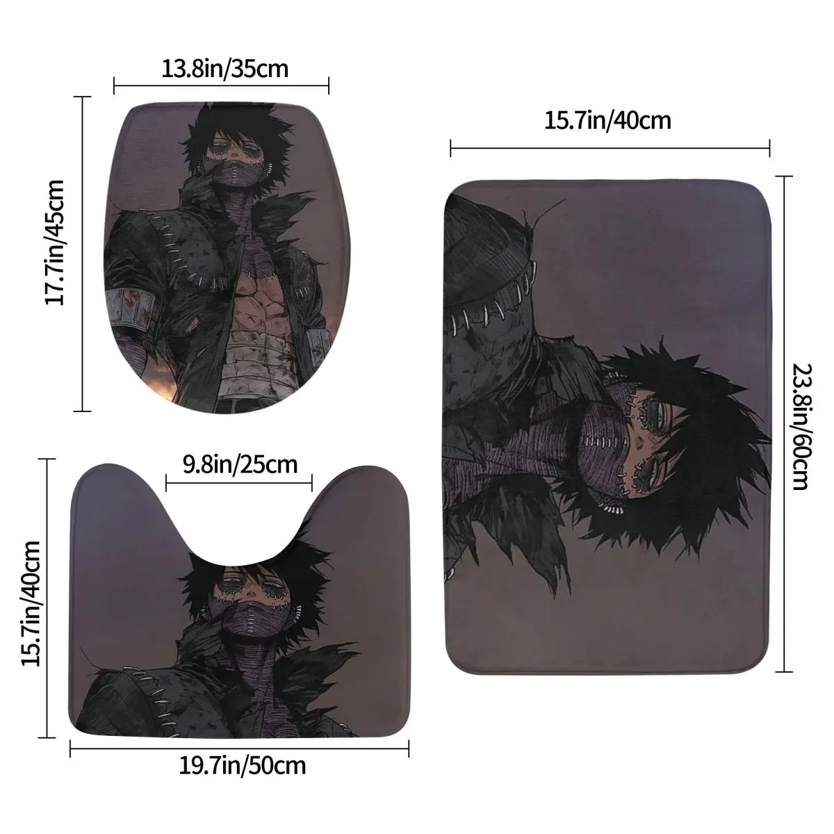 My Hero Academia Dabi Anime Manga MHA Blueflame 3 Pcs Bath Mat Bathroom Set Toilet Lid Cover Home Non-Slip Carpet Floor Rug