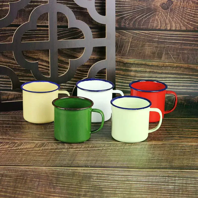 Enamel Mug 500ML Vintage Handle Heat-resistant Large Capacity Tea Milk Water Coffee Drinking Cup Retro Decor No Peel