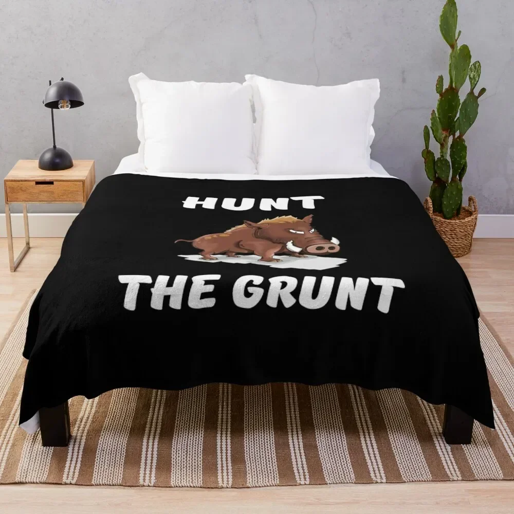 

Hunt the grunt. Hog hunting pig boar hunter black Throw Blanket wednesday Vintage Flannels Blankets