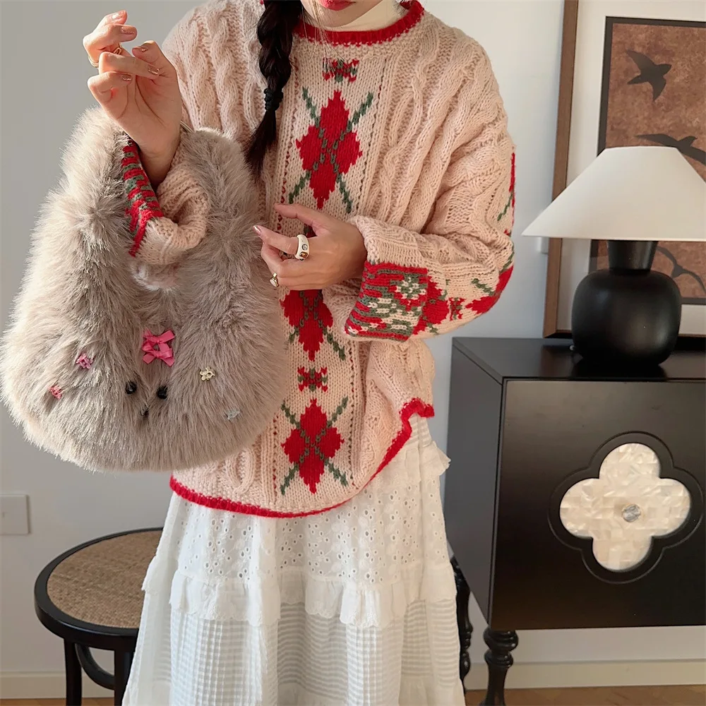 

women's hand bag Winter Fashionable Cute Fluffy Puppy Tote kawaii Bag for Students to Go Shopping bucket bag sweet cute style