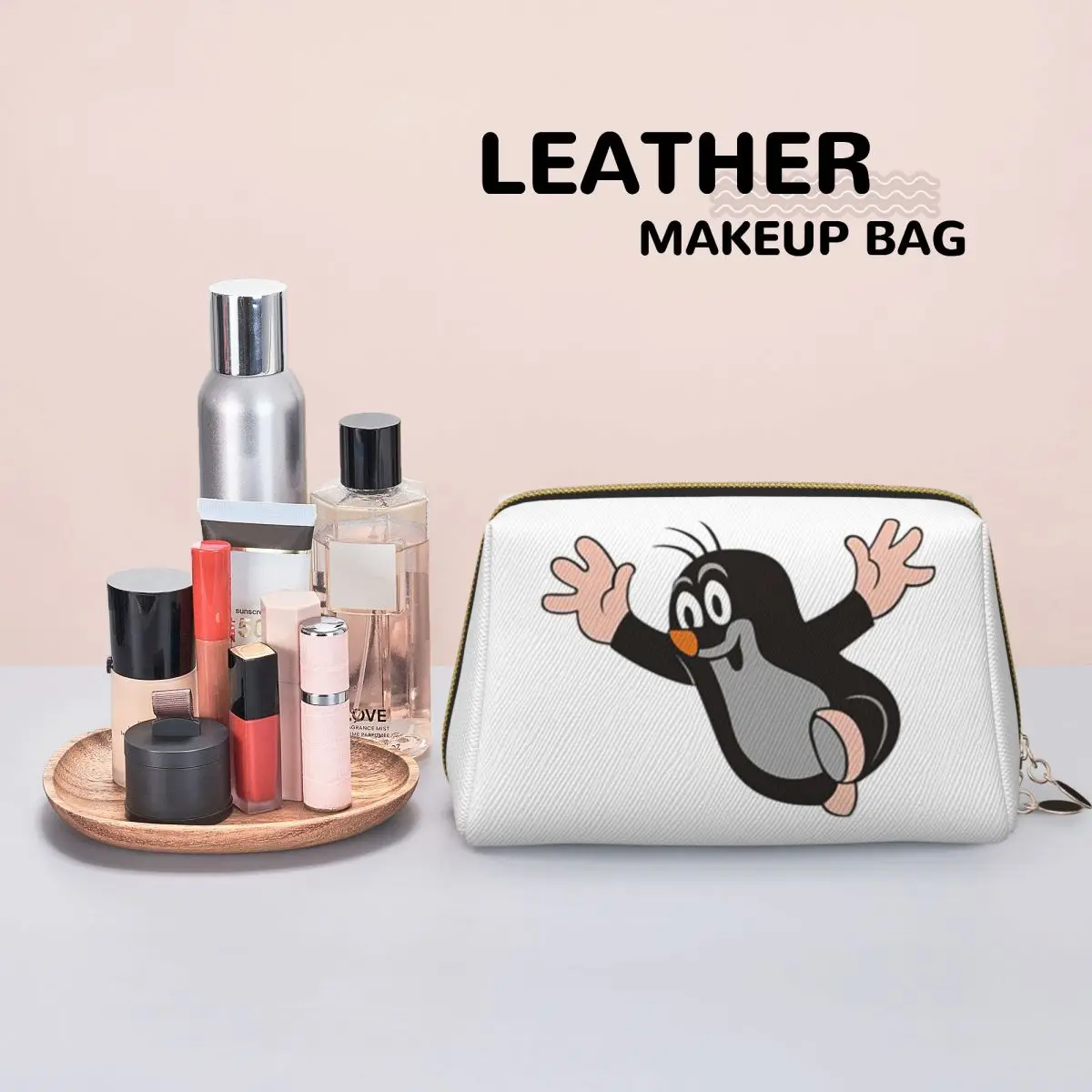 Mole Happy Krtek Women Cosmetic Bag Travel Makeup Organizer Pouch Toiletry Storage Dopp Kit Case