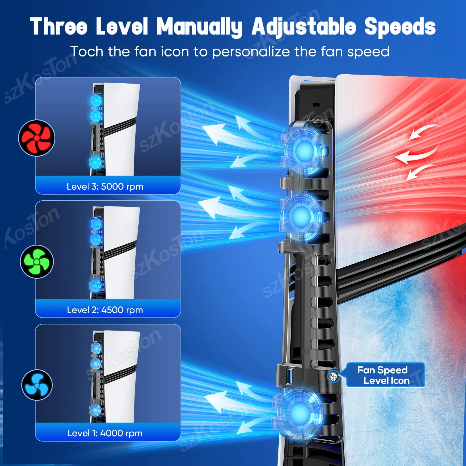 For PS5 Pro & PS5 Slim Console Cooling Fan Auto Adjustable Temperature Cooling System for PlayStation5 Pro Games Accessories