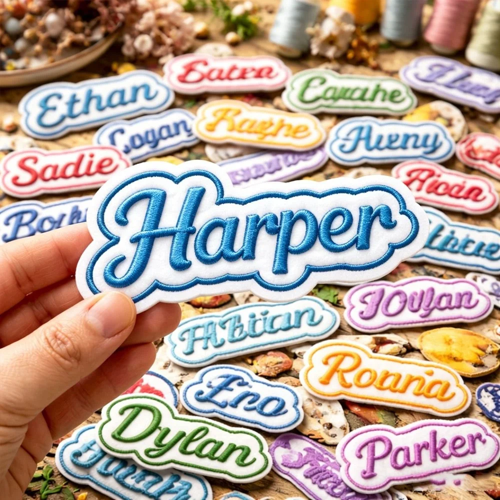 Personalized Irregular Script Name Embroidered Patch 1.38x3 Inch, Custom Iron On Adhesive Back Name Label For DIY Decoration