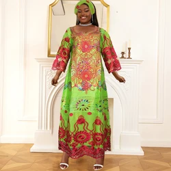 African Dresses for Women Dashiki Traditional Embroidery Bazin Gown Ankara Green Robes Nigeria Wedding Evening Party Dress