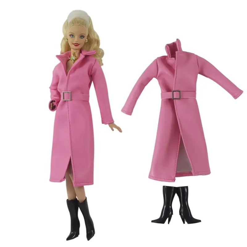 Kawaii Items Fashion Long Winter Coat Pink Black White Clothes Fast Shipping Doll Accessories For Barbie DIY Children Game Gifts