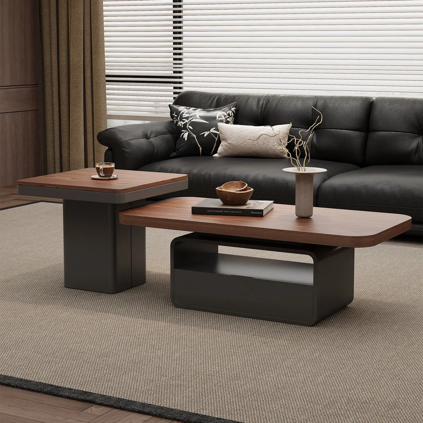 Medieval retro style home living room with storage coffee table new high-grade walnut color solid wood coffee table combination