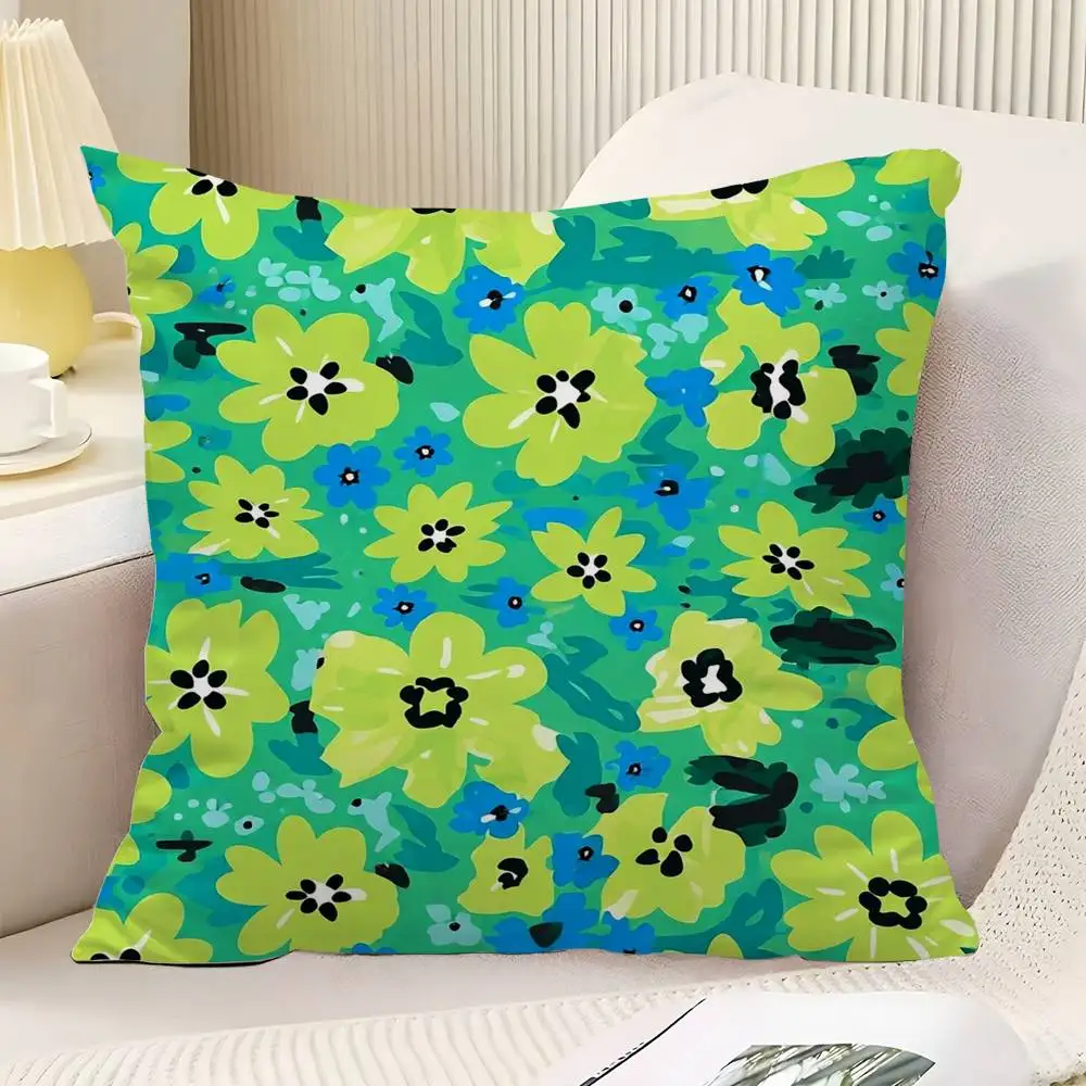 Fashion Green Flowers Throw Pillow Cover Neutral Decor Cushion Cover Soft Sofa Couch Bed Home Decor Pillow Case