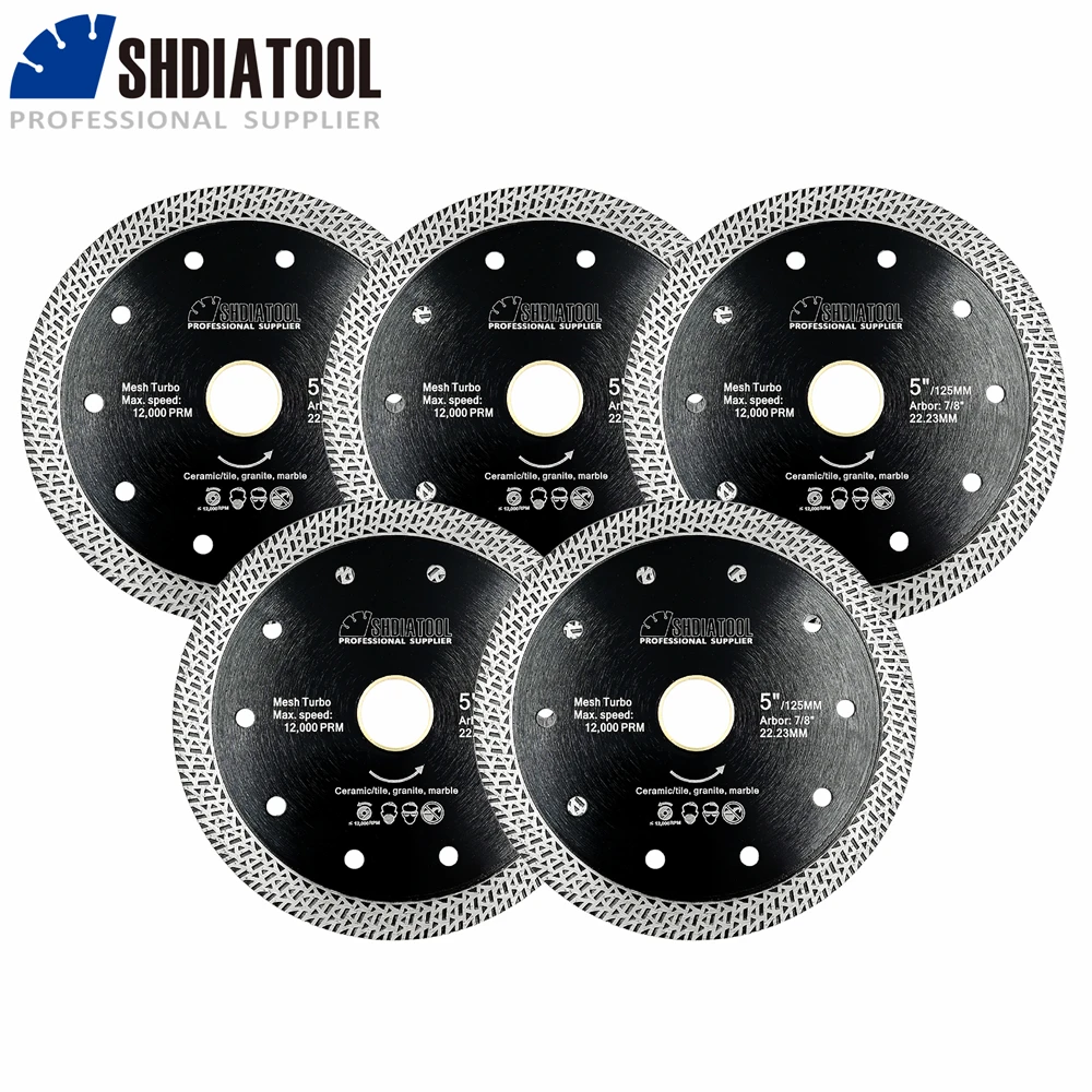 Shdiatool-硬化大理石花崗岩研磨ディスク,5個,直径125mm,ホットプレス,ターボダイヤモンド鋸刃,大理石