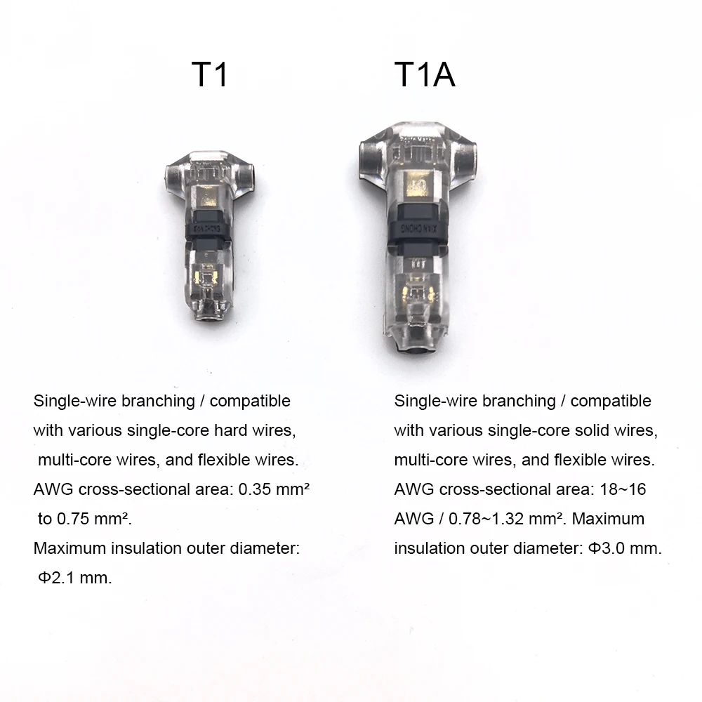 10pcs T Type 1 Pin Low Voltage Wire Connector, Quick Solderless Wire Splice Connector, T Tap Wire Connectors, No Stripping
