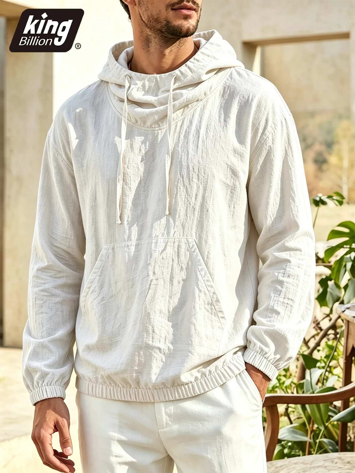 Men's Cotton Linen-like Hoodies Long Sleeve Casual Simple Style Lightweight Solid Color Fashion Streetwear Male Clothing