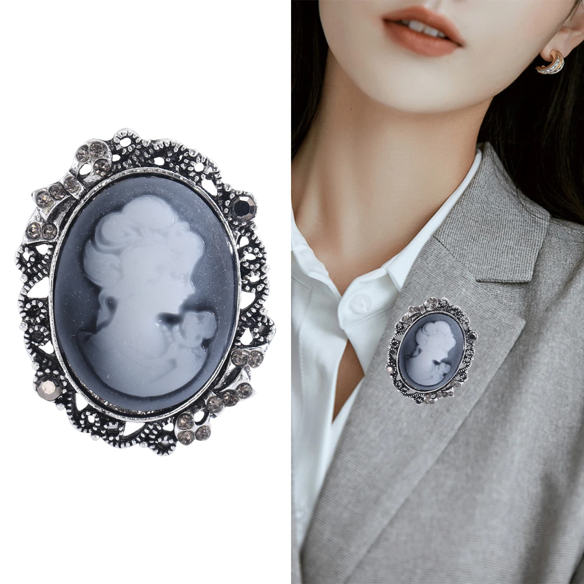 Pearl Beautiful Girl Head Brooches for Women Enamel Ladies Pin Office Party Friend Gifts Accessories