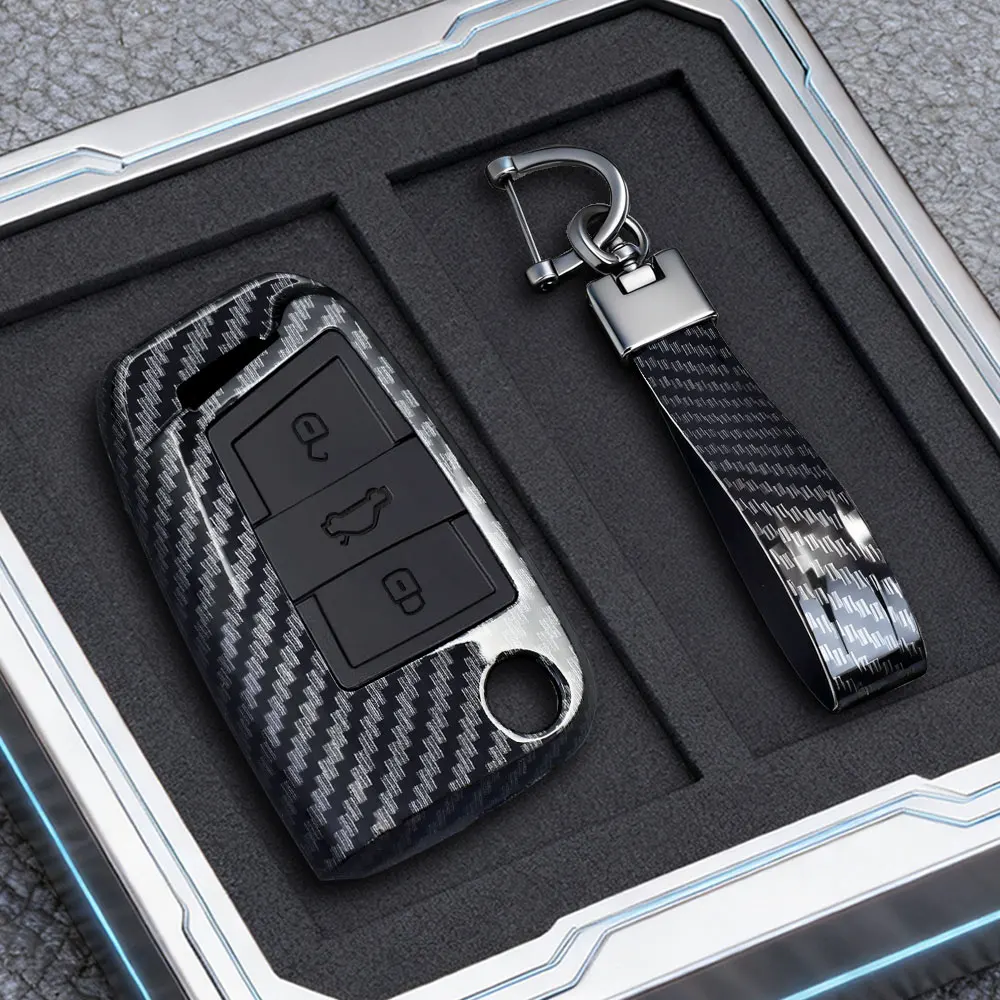 Funda de fibra de carbono ABS para llave de coche, para VW Volkswagen Golf 7 MK7 Tiguan MK2, para SEAT Ateca Leon FR 2 Ibiza