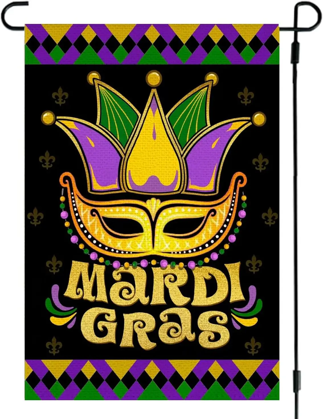 Mardi Gras Masquerade Mask Garden Flag 12x18 Inch Double Sided Outside Fleur de Lis Seasonal Decorative Holiday Yard Flag Fe EEZ