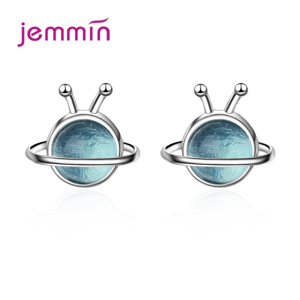 Exquisite 925 Sterling Silver Blue Planet Crystal Zircon Stud Earrings For Women Girls Anniversary Party Fashion Jewelry Gifts