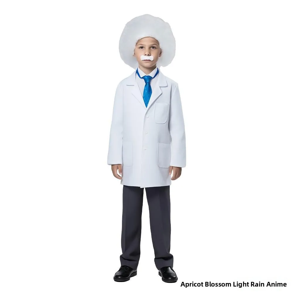 زي أينشتاين معطف مختبر أبيض للأطفال زي أداء لمحاضر الفيزياء للهالوين للتبادل الثقافي عبر الحدود