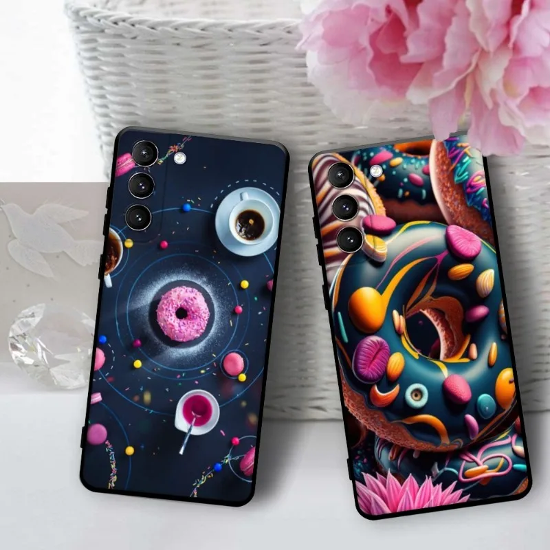 M-Macaron Donuts Phone Case For Samsung Galaxy S22 23 21 S20 FE Ultra S10 S9 S8 Plus S10e Note 20Ultra 10Plus Cover