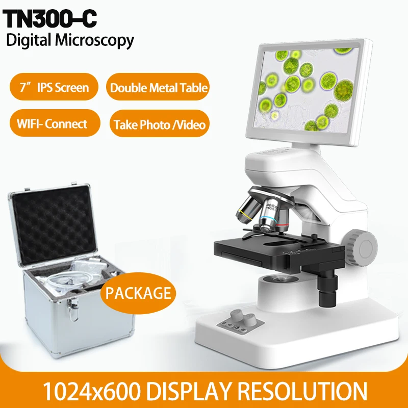 

TN300-C Digital Microscopy for Aquaculture Testing Observations 7 Inch IPS Screen Display WIFI App Connect Photo Video Recording