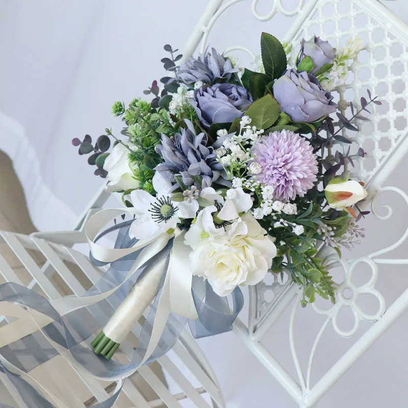 Roxo outono flores artificiais noiva seda rosa bouquet diy casamento casa jardim decoração acessórios queda falso planta