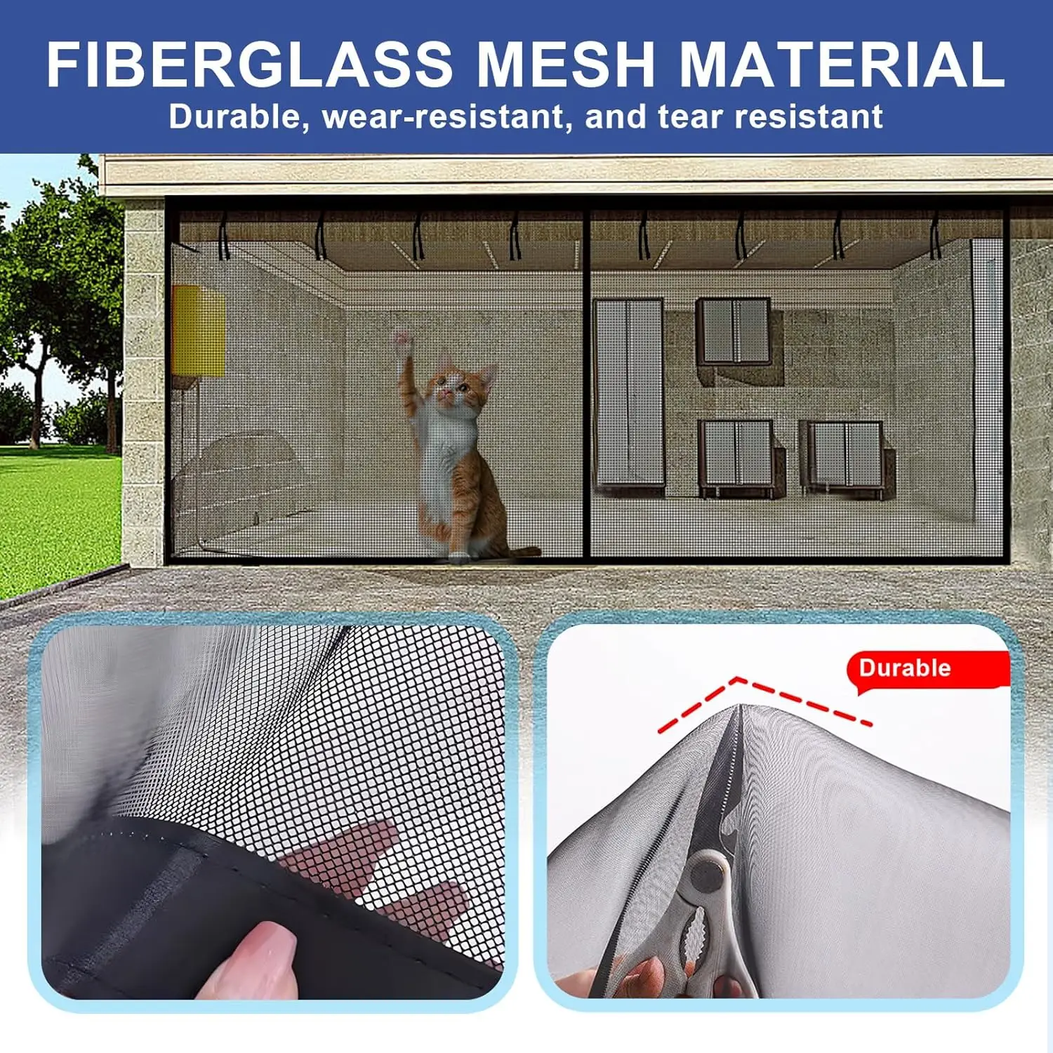 Fiberglass Garage Screen Door Size: 16.3X7.15FT, Heavy Duty Fiberglass Magnetic Garage Door Screen for 2-Car Garages, Hands-F