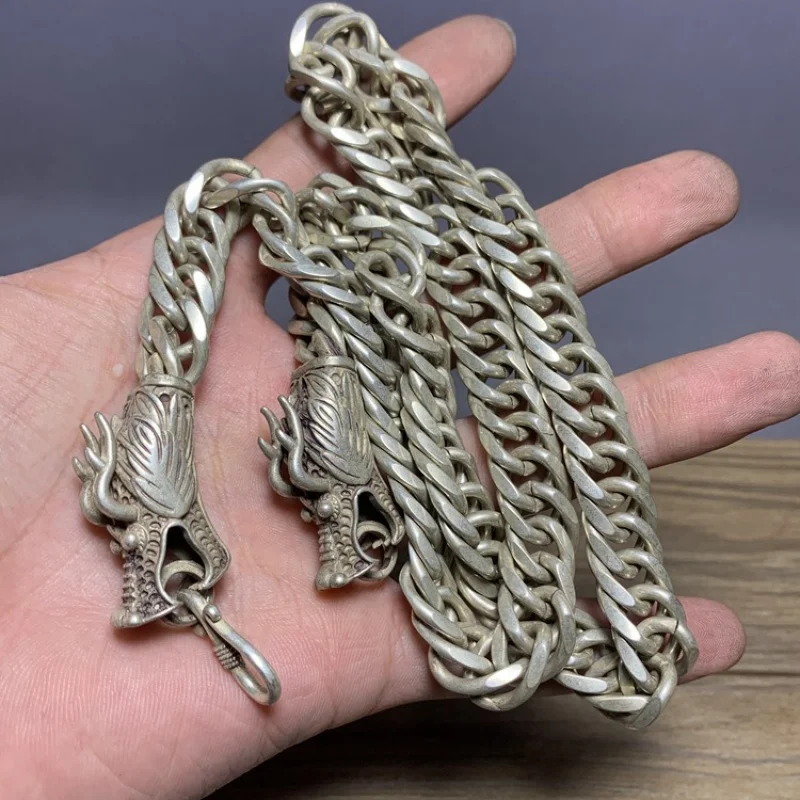 Antique Imitation Silver Domineering Men Tibetan Silver Necklace Large Necklace Vintage Keel Chunky Necklace Men's Tibetan Silve