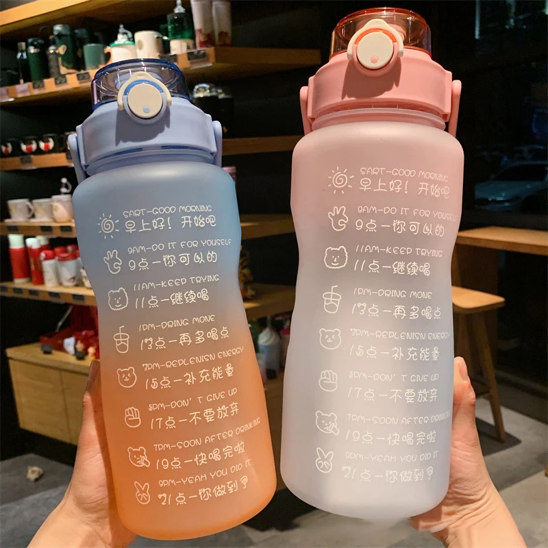 

Sports Gym Tumbler Reminder To Drinking 2L Water Bottle With Time Marker Girl Fitness Jugs Large Capacity Mug Outdoor Travel Cup