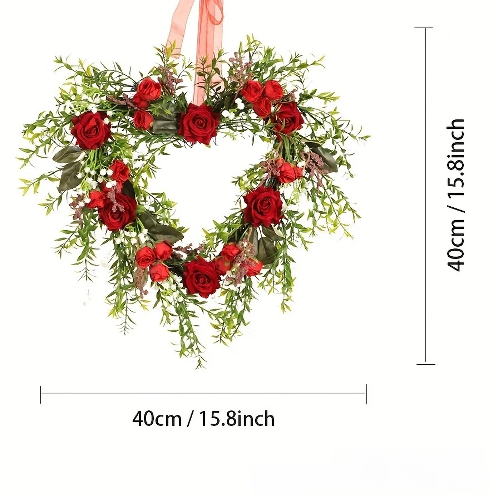 

Шелковый венок из роз, венок на День святого Валентина, декор на День святого Валентина, дизайн в форме сердца, искусственные розы, шелк и пластиковые материалы