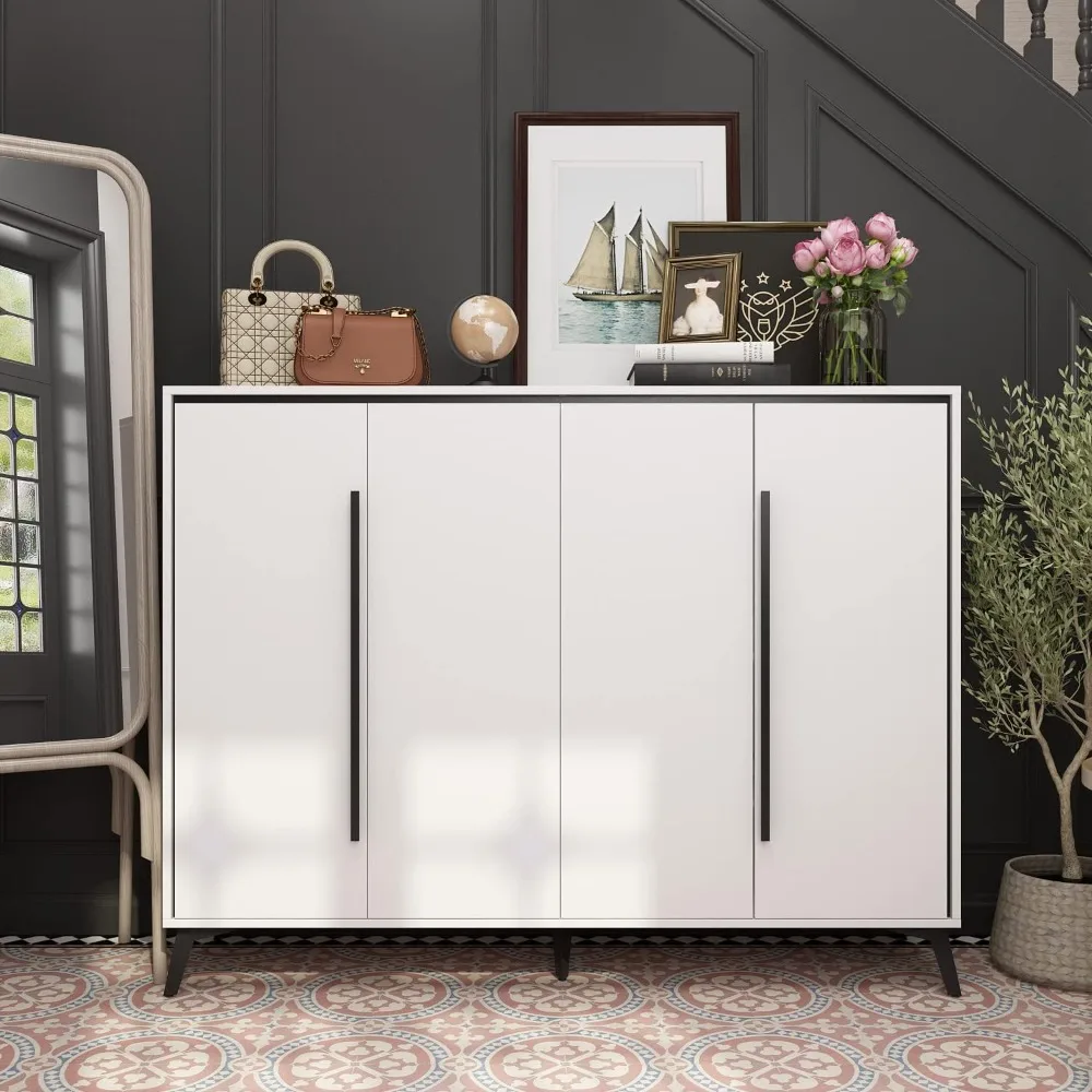 Shoe Cabinet with Doors, 4-Tiers Freestanding Storage Shoe Rack Cabinet with 4 Doors & Metal Leg