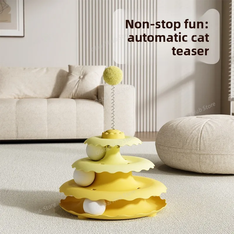 Three Layer Turntable Educational Play Track Tower Cat Teaser Toy Household Cat Practice Self Entertainment Teasing Artifact Toy