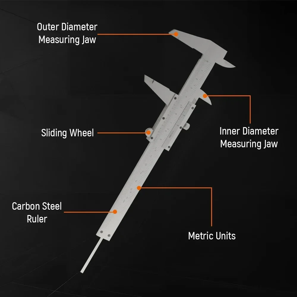Escala de Leitura Dupla em Aço Inoxidável Vernier Caliper, Alta Precisão 0-150mm