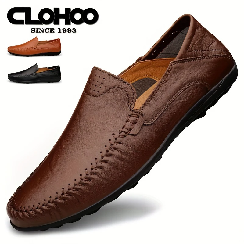 CLOHOO Men's Business Casual Shoes Leather Stitching Comfortable Breathable Rubber Bottom Second Layer Cowhide