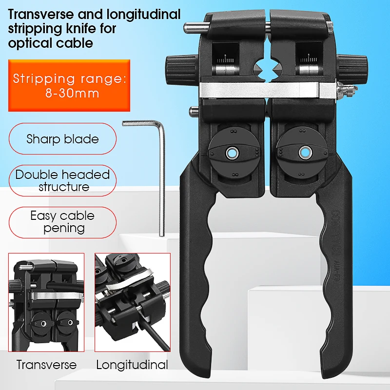 

COMPTYCO AUA-F9 Fiber Optic Cable Stripper Transverse/Longitudinal Stripping Knife 8-30mm Fiber Jacket Slitter Opening Cutter