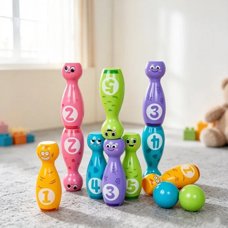 Cartoon Expression Bowling Kit Pad Printing Wear Resistant Surface Gift Box Packing Indoor Family Interactive Leisure Game Set