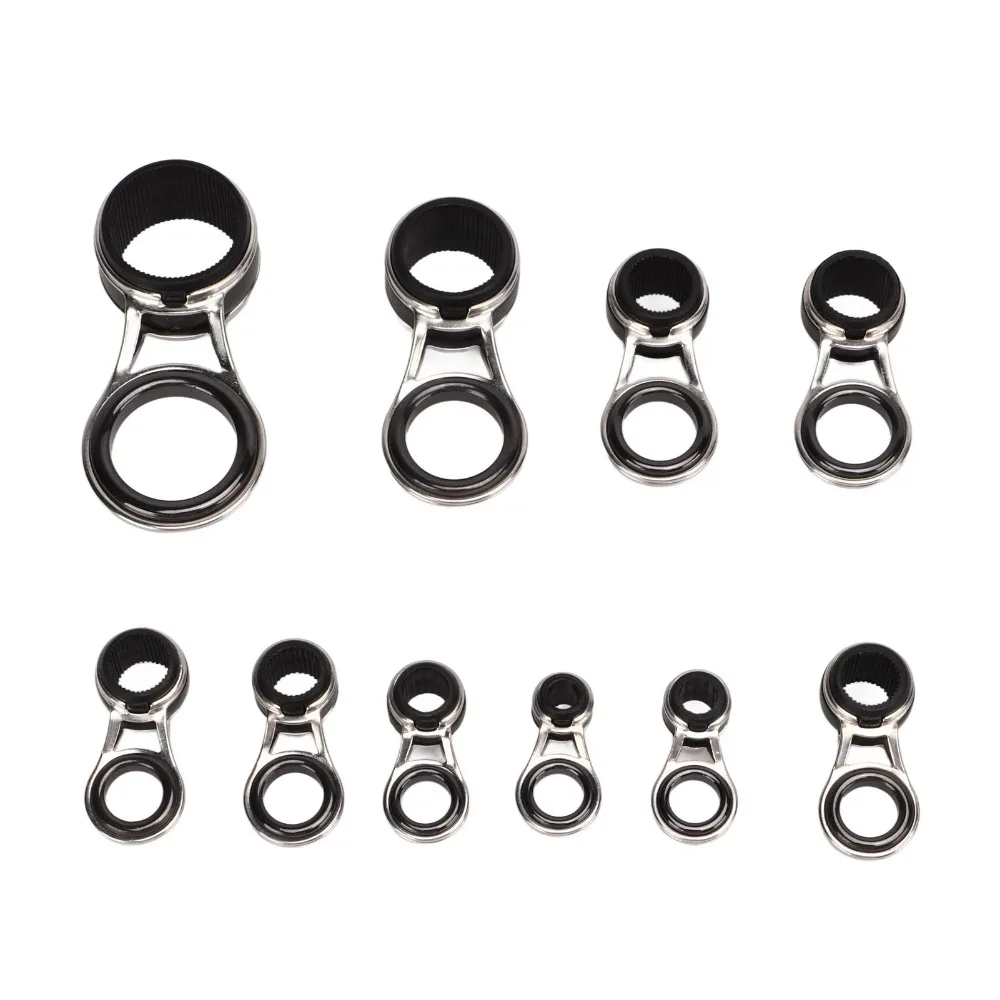 10PCS Stainless Steel Fishing Rod Guide Rings 10 Size Ceramic Fishing Rod Tip Rings Lightweight Fishing Rod Tip Repair Kit