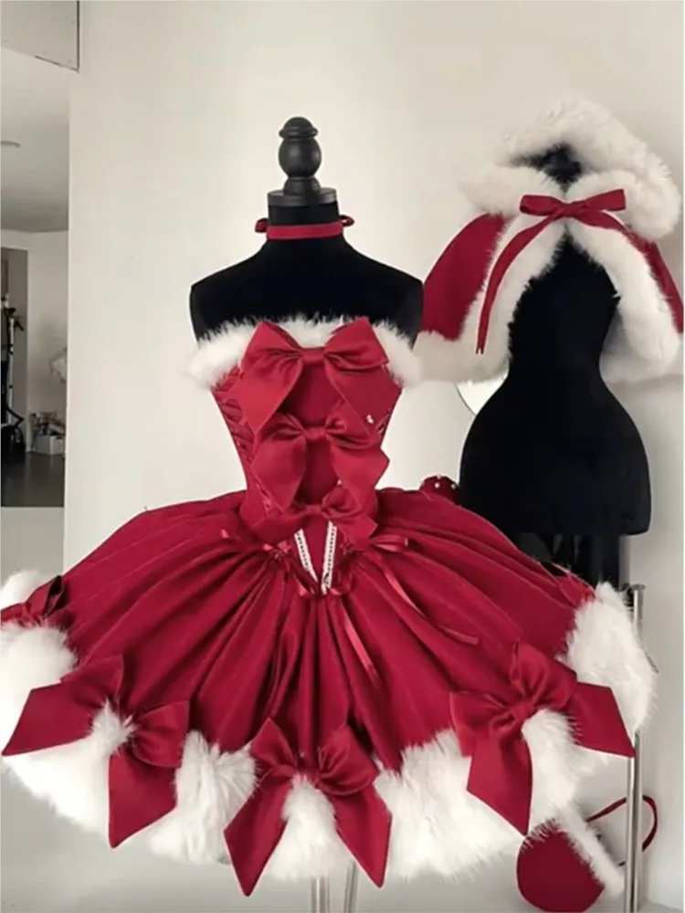 

The new suit is a stylish red strapless dress