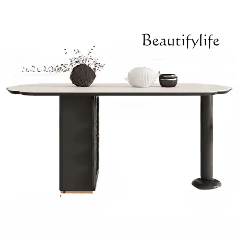 X36 French Cream Wind Rock Slab Dining Table Small Household Dining Table Foldable Ripple Black Dining Table
