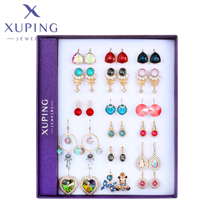 Xuping Jewelry New Arrival Mixed Model Box Pupular Huggies Stud Crystal Earrings for Women Party Gifts