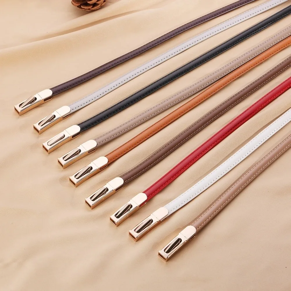 Luxury Ladies Slim Waist Belt Spring Buckle Design Retro Leather Belt Adjustable Length Dress Belt
