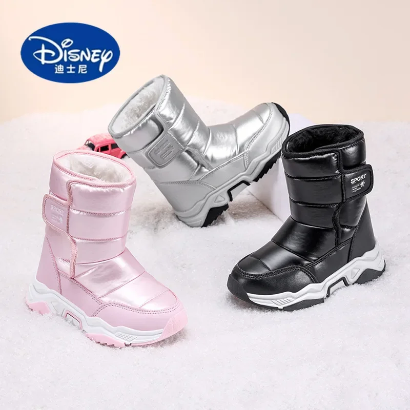 

Детские зимние ботинки Disney 2025 — водонепроницаемая зимняя обувь на плюшевой подкладке, нескользящие теплые хлопковые ботинки для мальчиков и девочек
