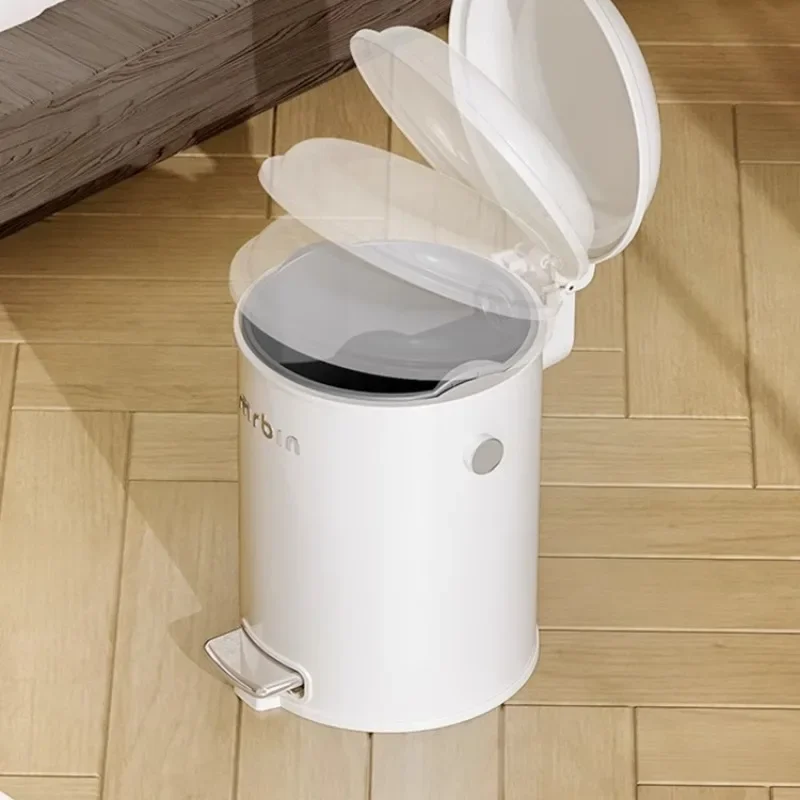 Retro Cream Pedal Trash Bin with Lid, Soft Close Waste Container, Minimalist Bathroom Garbage Can, Silent Kitchen Bucket
