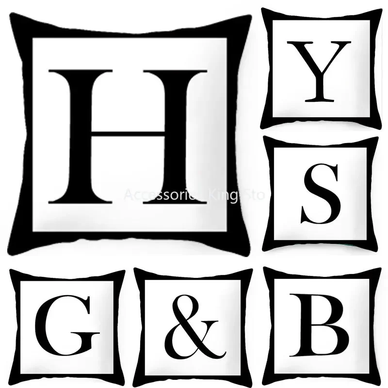 

45X45cm Black And White Letters Pillow Cover Alphabet Pillowcase Car Cushion Cover Sofa Office Cushion Cover Home Decor