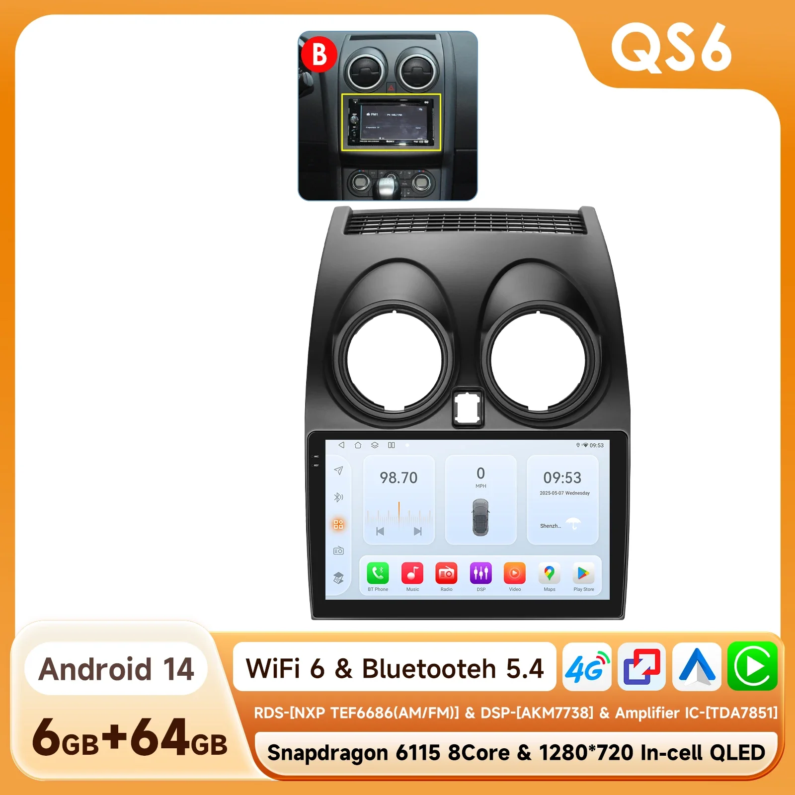 360 ° Panoramische camera autoradio voor Nissan Qashqai J10 2006-2013 draadloze CarPlay touchscreen Android Auto stereo GPS navigatie