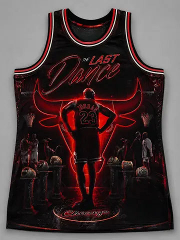 Bulls 23 Jordan The Last Dance Basketball Jersey Red Neon Bull Trophy Print Mesh Sleeveless Retro Fan Sports Tank Vest Kids