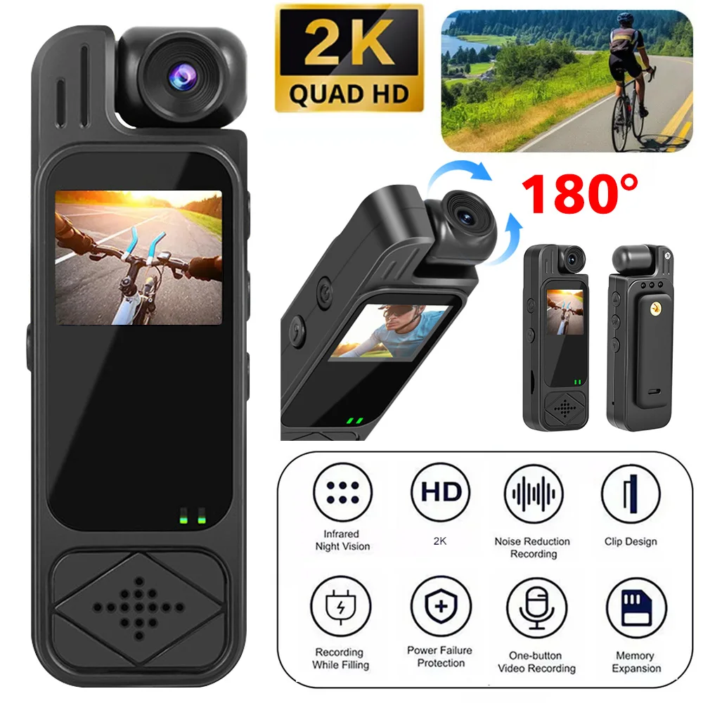 

2K Mini Wifi Camera Portable Video Recorder Worn Body Cam HD 1080P Infrared Night Vision Sports DV Camera 180 Rotatable len