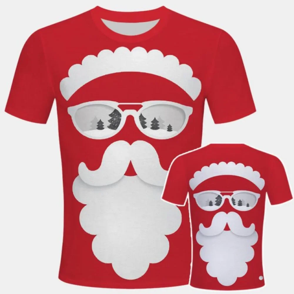 Christmas 3d Printed T-shirt Men's Fashionmen's and Women's Casual Short Sleeve Santa Claus Christmas Eve Shirt Top T-shirt