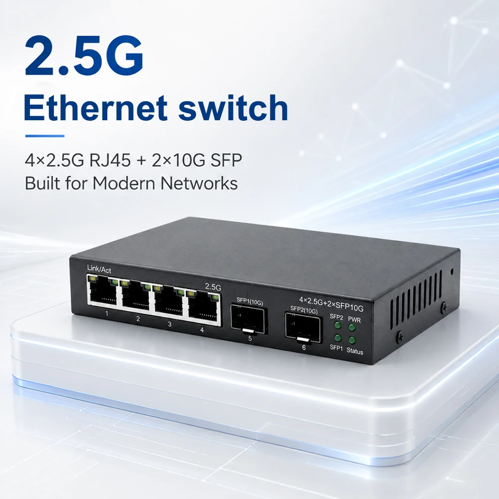 

6/9 port 2.5Gb Ethernet switch with 2.5G RJ45 interface, equipped with 10G SFP+ port, plug-and-play network switch