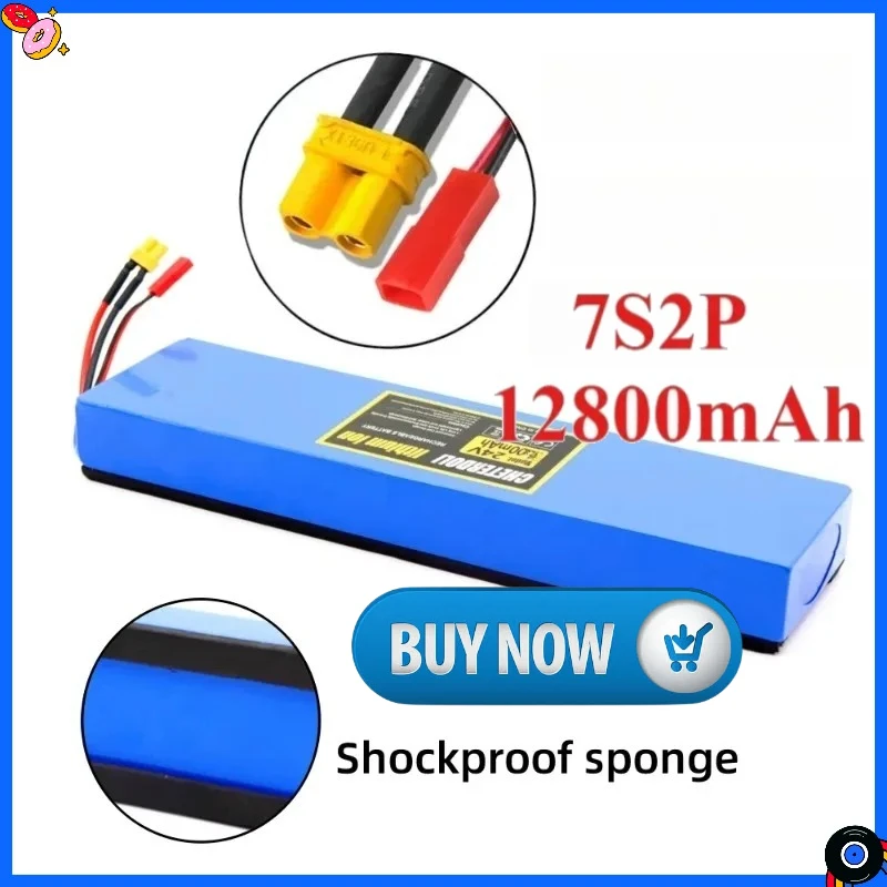 

New 24V 12800mAh 18650 7S2P High-Capacity Li-ion Battery with Shock-Resistant Cotton 29.4V 12.8Ah for E-Scooters Bicycles