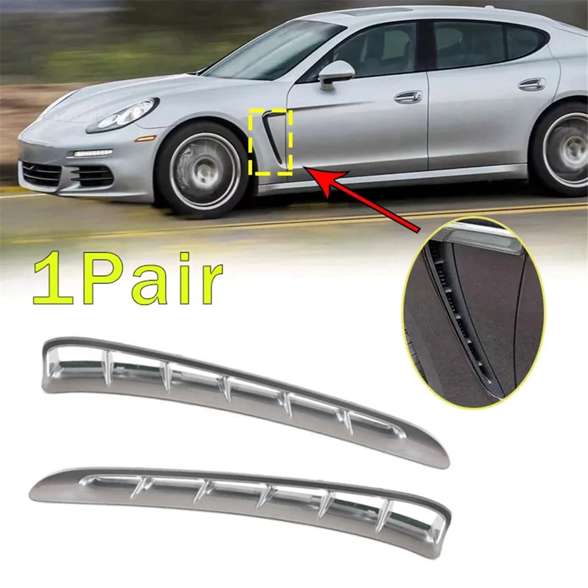 Silver,Pair Front Fender Cover Molding Trim Fit for Porsche Panamera 2010-2016 97050463301 97050463401