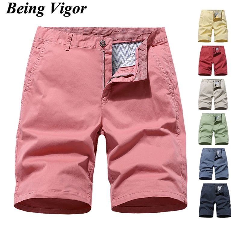 Being Vigor Mens Clothing 100% Cotton Mens Shorts Business Casual Man Cargo Shorts Pocked New Design Male Leisure Half Pants