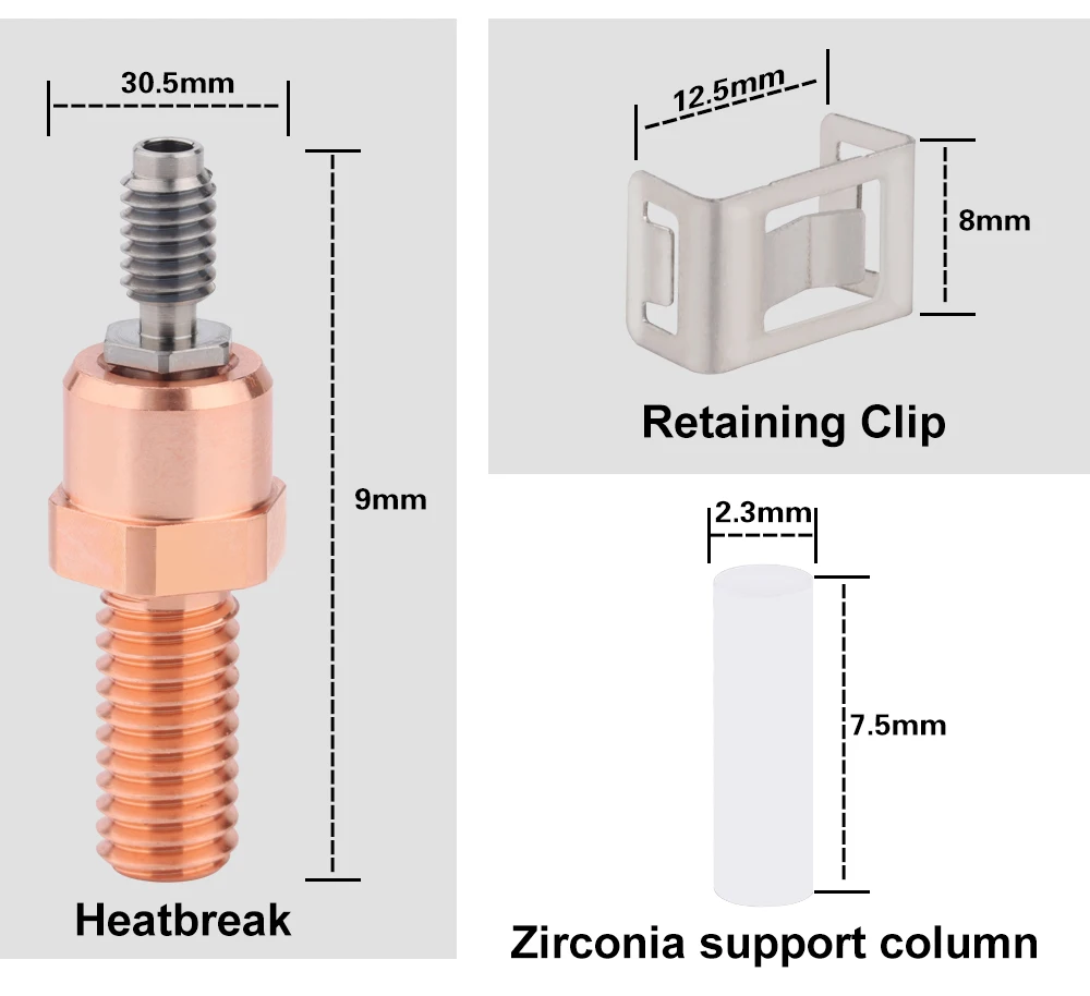 Trianglelab Dragon Ace Hotend-Teile: Kühlkörper, Heizblock, Heatbreak, Heizpatronen, Thermistor PT1000, 104NT-4, Thermoelemente K500 – Detail 4